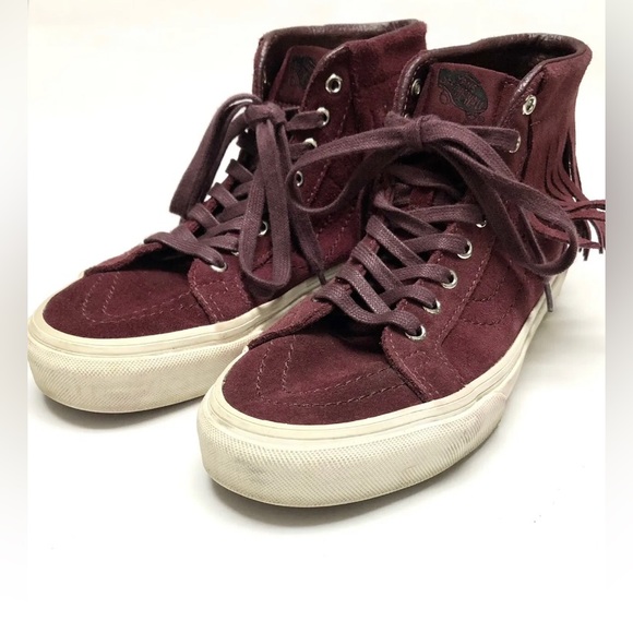 Vans Hi Moc Skateboard Shoes Burgundy High Top Fringe Suede Womens 6.5 Mens 5 - Picture 3 of 8